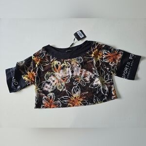 Humanity Floral Mesh Sheer Crop Top M Nwt